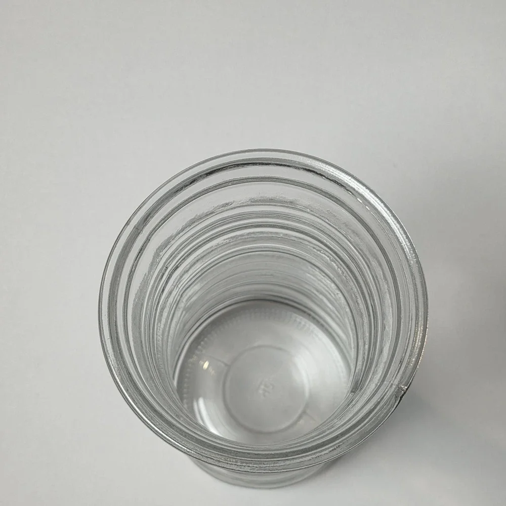 Vintage MCM Clear Ribbed Glass Vase Textured Banding‎ 9.75 Inch Marked 42